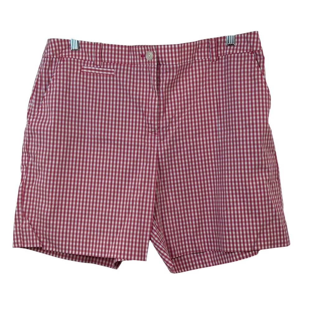 Jones New York Signature‎ Red Gingham Check Stretch Shorts Size 16 Summer Preppy